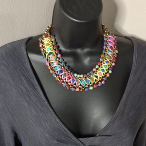 Very Colorful Metal Plastic And String Necklace Adjustable 17.5 To 19.5 Inches